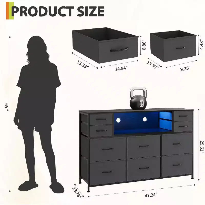 Commode en tissu à 10 tiroirs, étagères ouvertes, armoire de rangement moderne