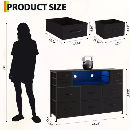Commode en tissu à 10 tiroirs, étagères ouvertes, armoire de rangement moderne
