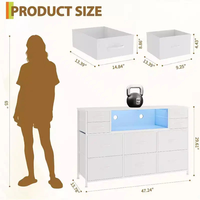 Commode en tissu à 10 tiroirs, étagères ouvertes, armoire de rangement moderne
