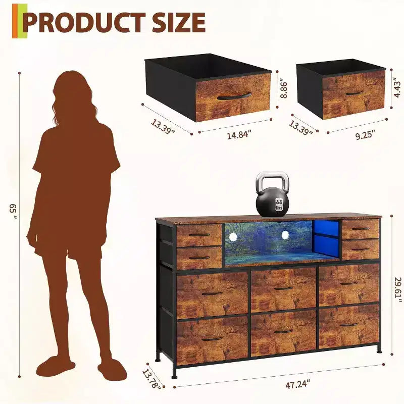 Commode en tissu à 10 tiroirs, étagères ouvertes, armoire de rangement moderne
