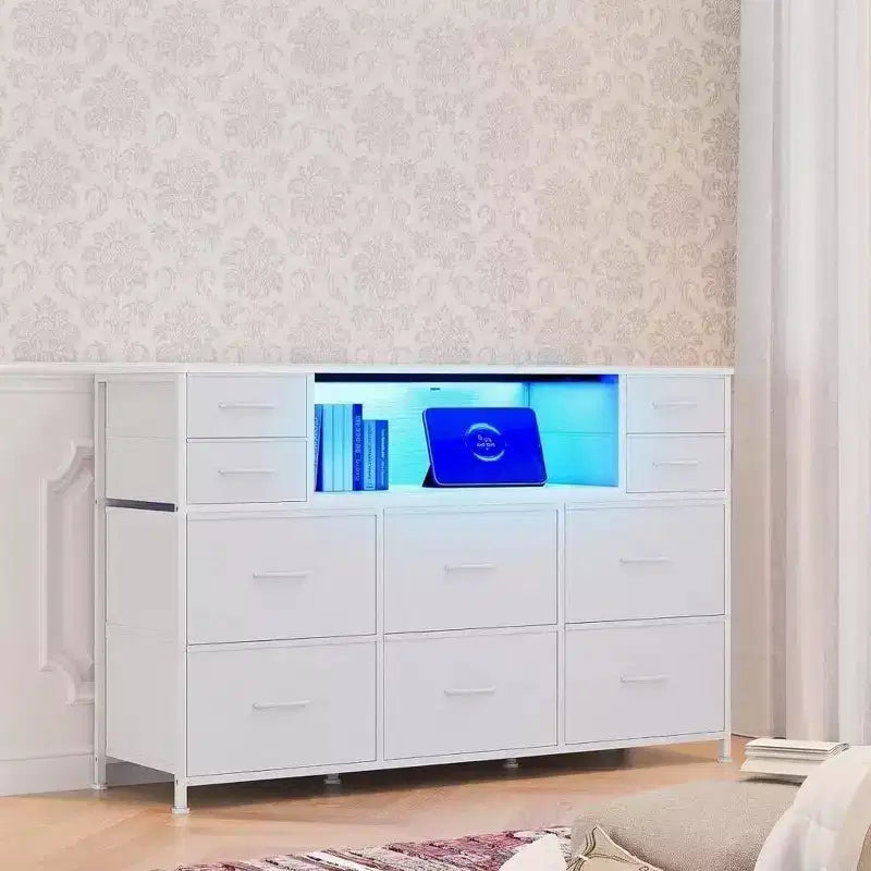 Commode en tissu à 10 tiroirs, étagères ouvertes, armoire de rangement moderne
