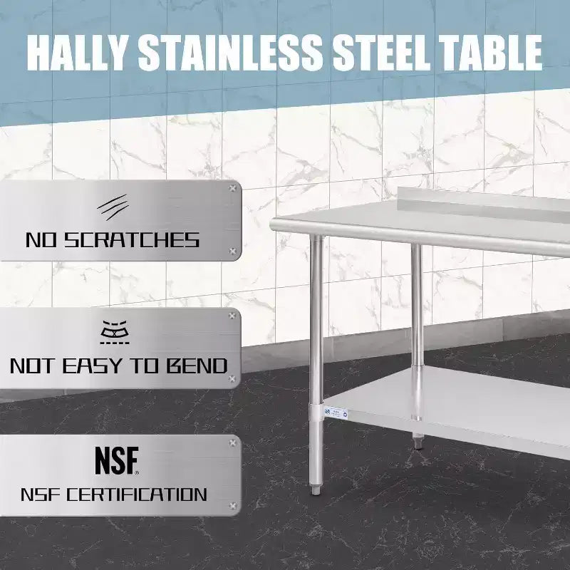 Table de travail en acier inoxydable 60x30 robuste avec tablette réglable