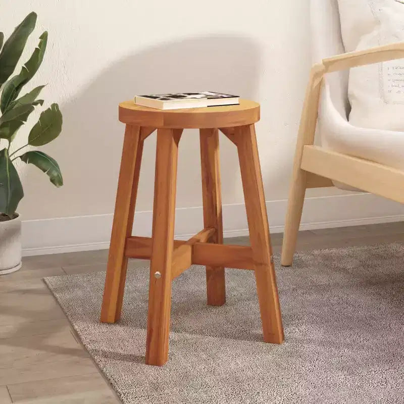 Tabouret marron en acacia massif, de taille moyenne, durable, rond