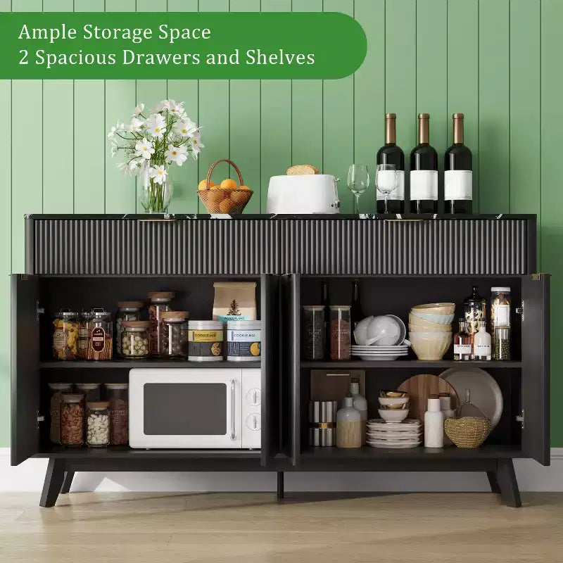 Buffet vaisselier, 2 tiroirs, 4 portes, étagères réglables