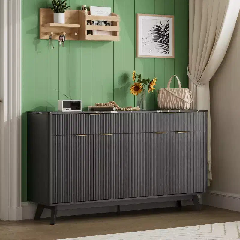 Buffet vaisselier, 2 tiroirs, 4 portes, étagères réglables