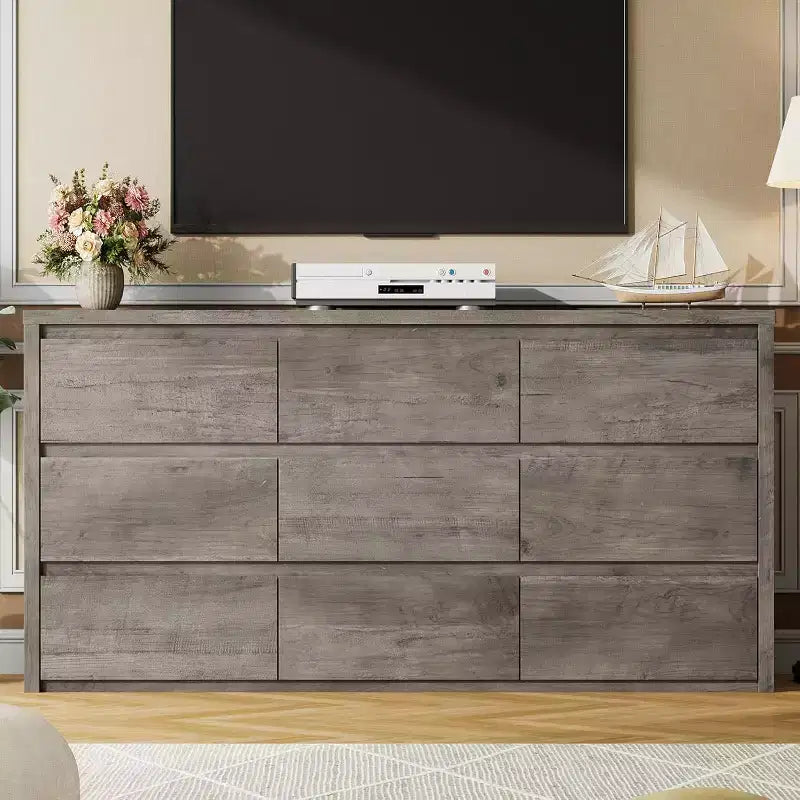 Commode en bois à 9 tiroirs pour chambre, commode large et moderne
