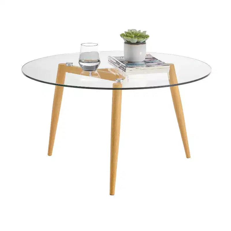 Table basse ronde moderne du milieu du siècle avec plateau en verre