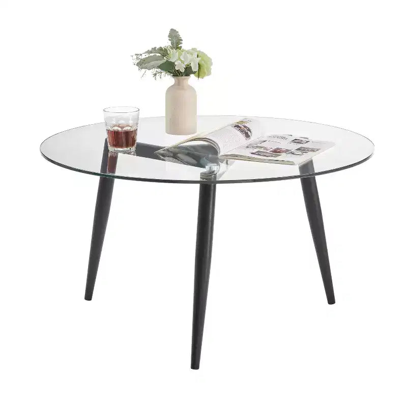 Table basse ronde moderne du milieu du siècle avec plateau en verre