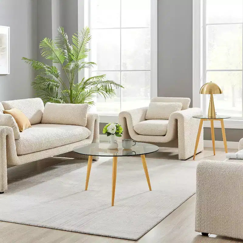 Table basse ronde moderne du milieu du siècle avec plateau en verre