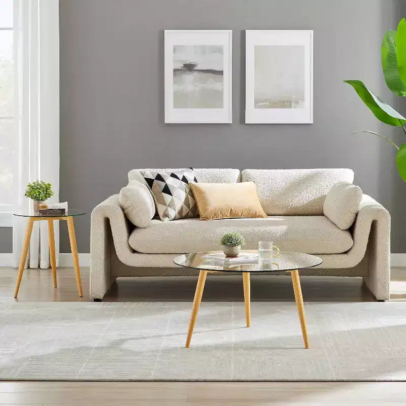Table basse ronde moderne du milieu du siècle avec plateau en verre