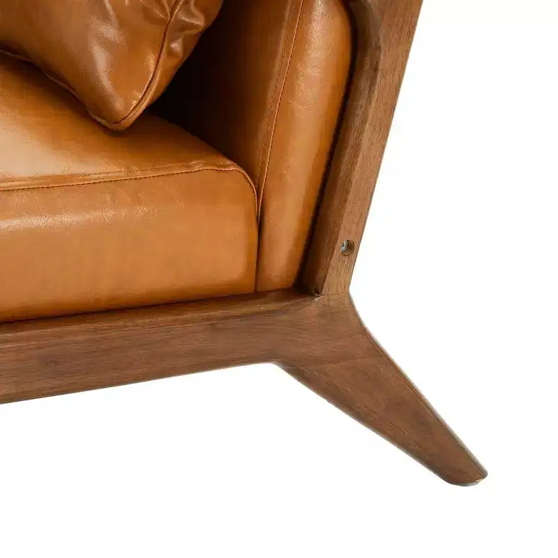 Fauteuil d'appoint en similicuir avec accoudoirs, cadre en bois d'hévéa couleur noyer