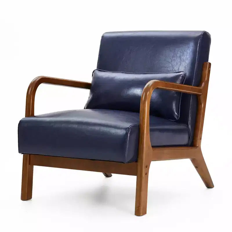 Fauteuil d'appoint en similicuir avec accoudoirs, cadre en bois d'hévéa couleur noyer