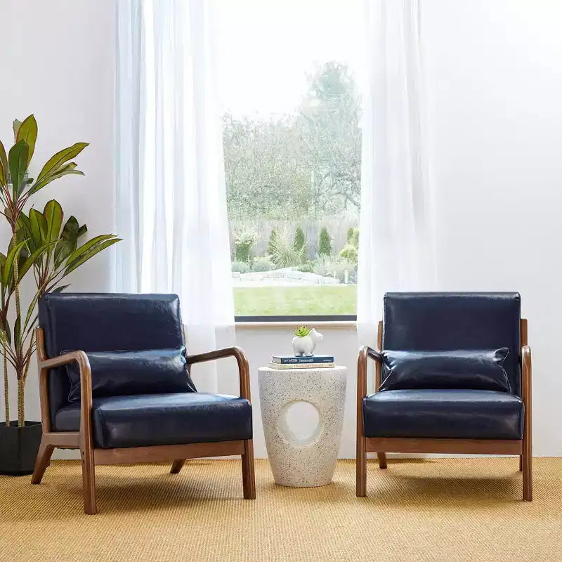 Fauteuil d'appoint en similicuir avec accoudoirs, cadre en bois d'hévéa couleur noyer