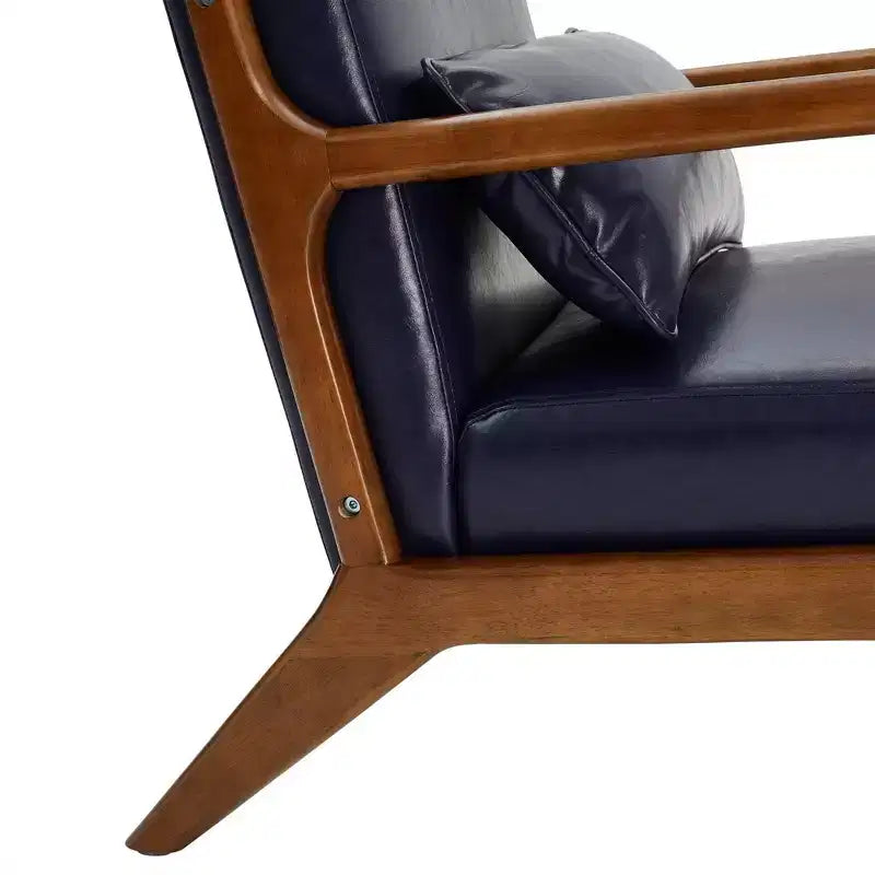 Fauteuil d'appoint en similicuir avec accoudoirs, cadre en bois d'hévéa couleur noyer