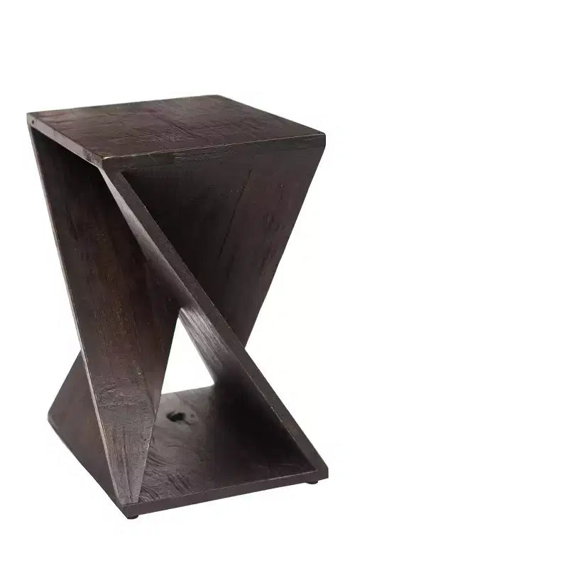 Tabouret torsadé en teck foncé pour douche et bain