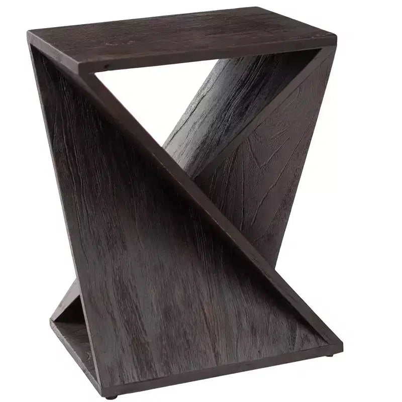 Tabouret torsadé en teck foncé pour douche et bain