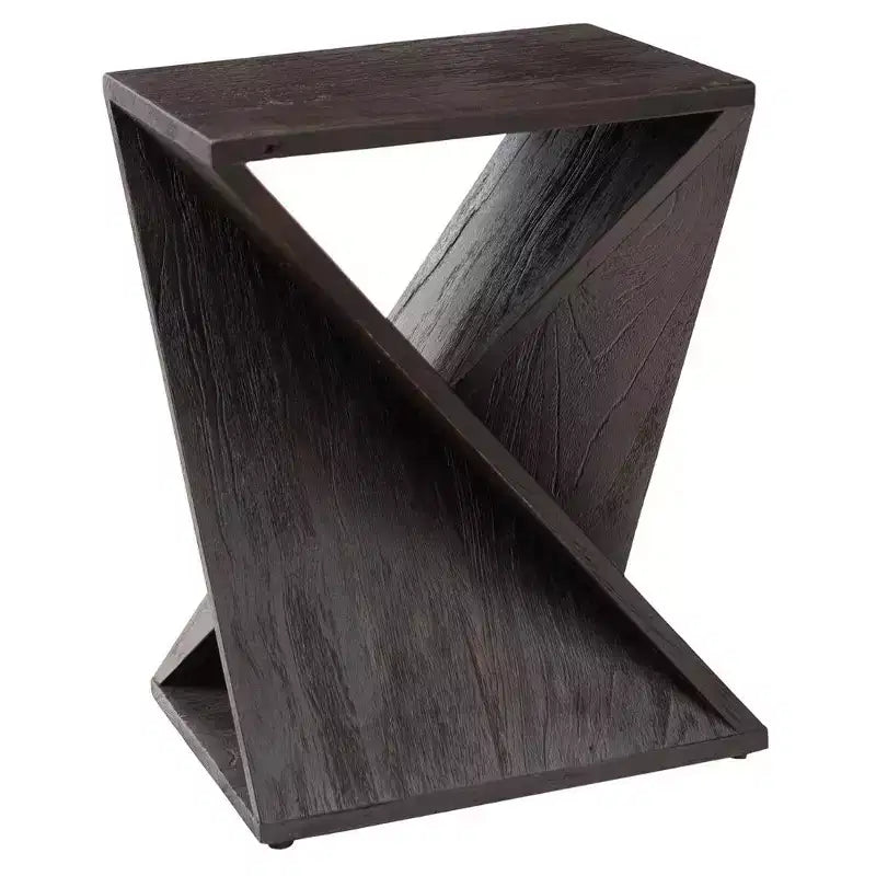 Tabouret torsadé en teck foncé pour douche et bain